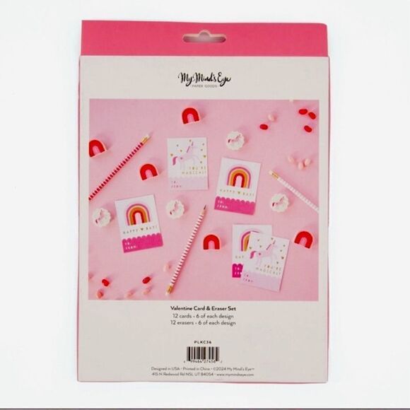 **SOLD** My Mind’s Eye 12 Pack Pink Rainbows & Unicorns Valentine’s Day Cards - Picture 3 of 10